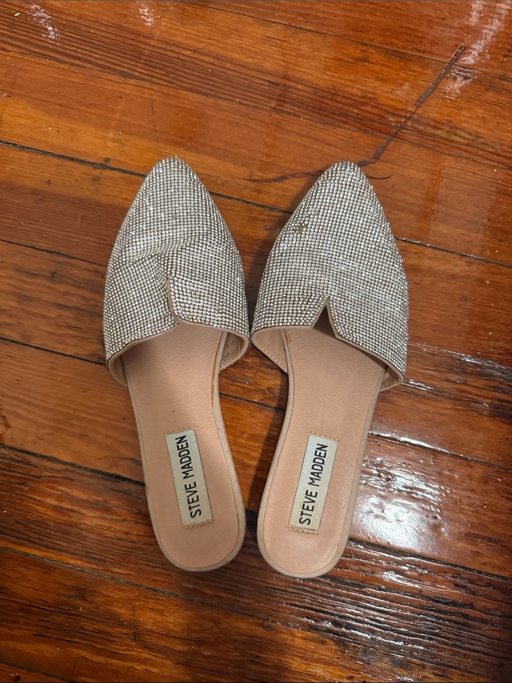 Steve Madden Silver Rhinestone Pointed Toe Slip-On Mules